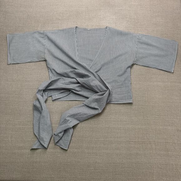 Black and White Striped Cotton Wrap Shirt - Picture 2 of 7